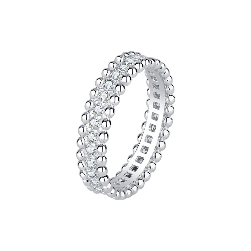 S925 Sterling Silver Moissanite Beaded Ring