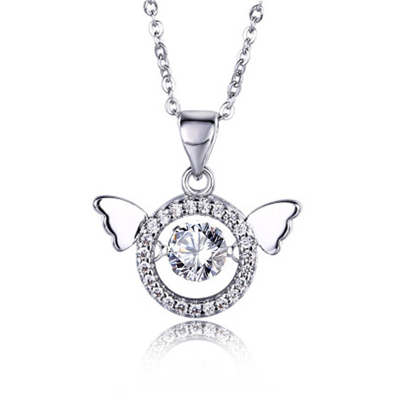 S925 Sterling Silver Moissanite Angel Wings Pendant Necklace