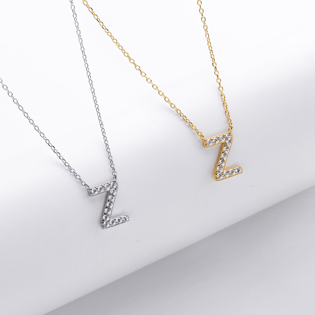 S925 Sterling Silver Simple Diamond Necklace with English Letters