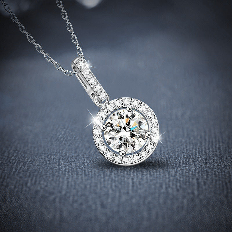 S925 Sterling Silver Moissanite T-Shaped round Bag Necklace