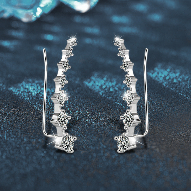 Classic Row-Set Diamond Stud Earrings — 925 Silver, Western-Style Jewelry