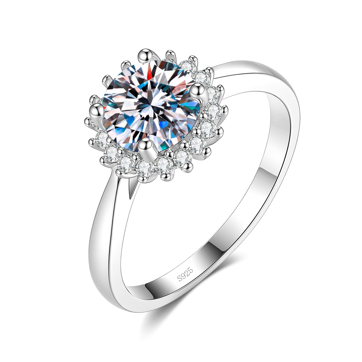 S925 Sterling Silver Sunflower Ring with Colorful Moissanite