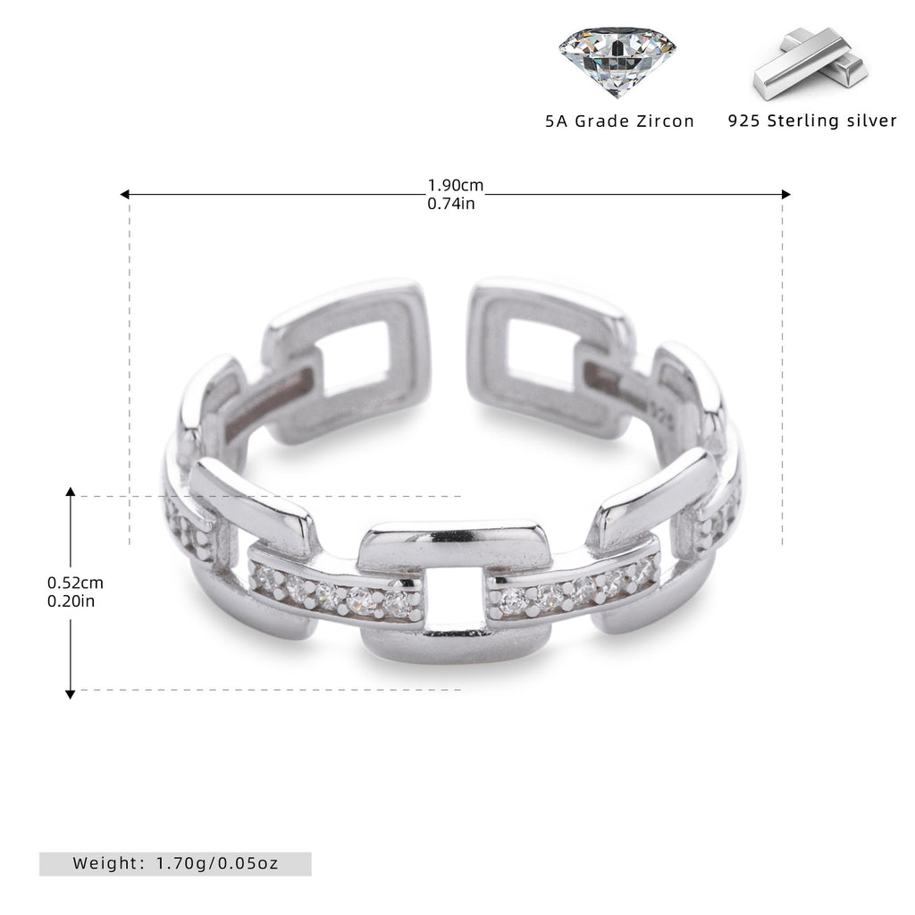 S925 Sterling Silver Ring with Zirconia Chain