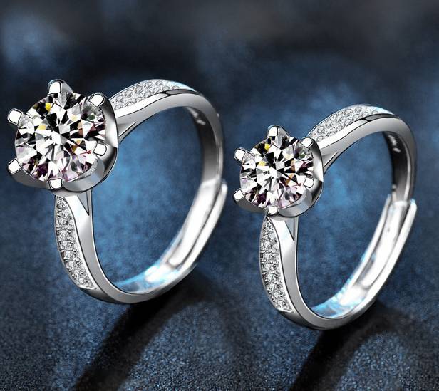 925 Sterling Silver Six-Prong Open Moissanite Ring