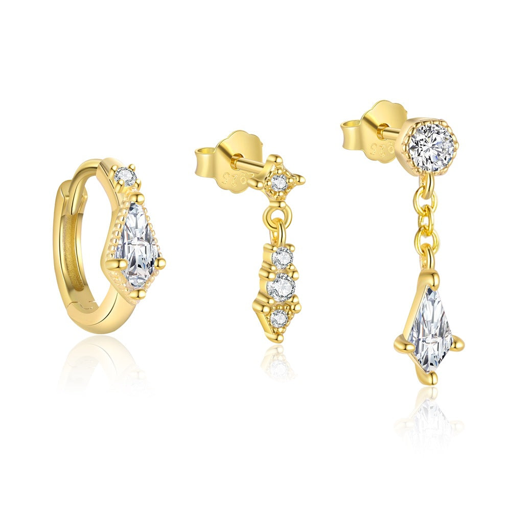 S925 Sterling Silver Geometric Zircon Stud Earrings