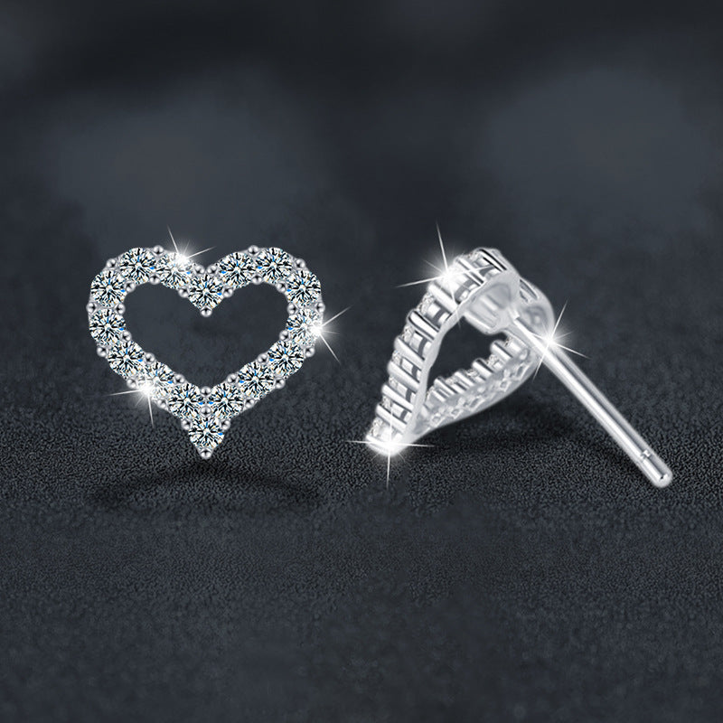 Moissanite 925 sterling silver full diamond heart earrings
