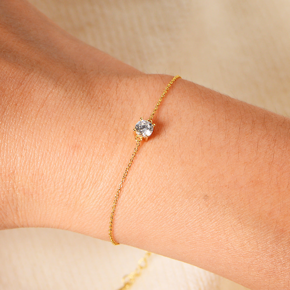 S925 Sterling Silver Daily Basic Single Diamond Bracelet