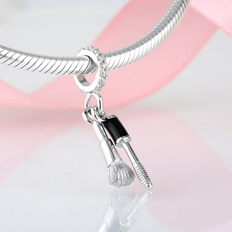 S925 Sterling Silver Makeup Brush Mascara Brush Inlaid Zircon Pendant 