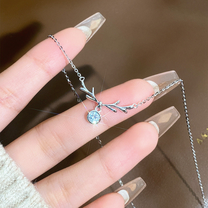S925 Sterling Silver "Always with You" Christmas Antler Necklace