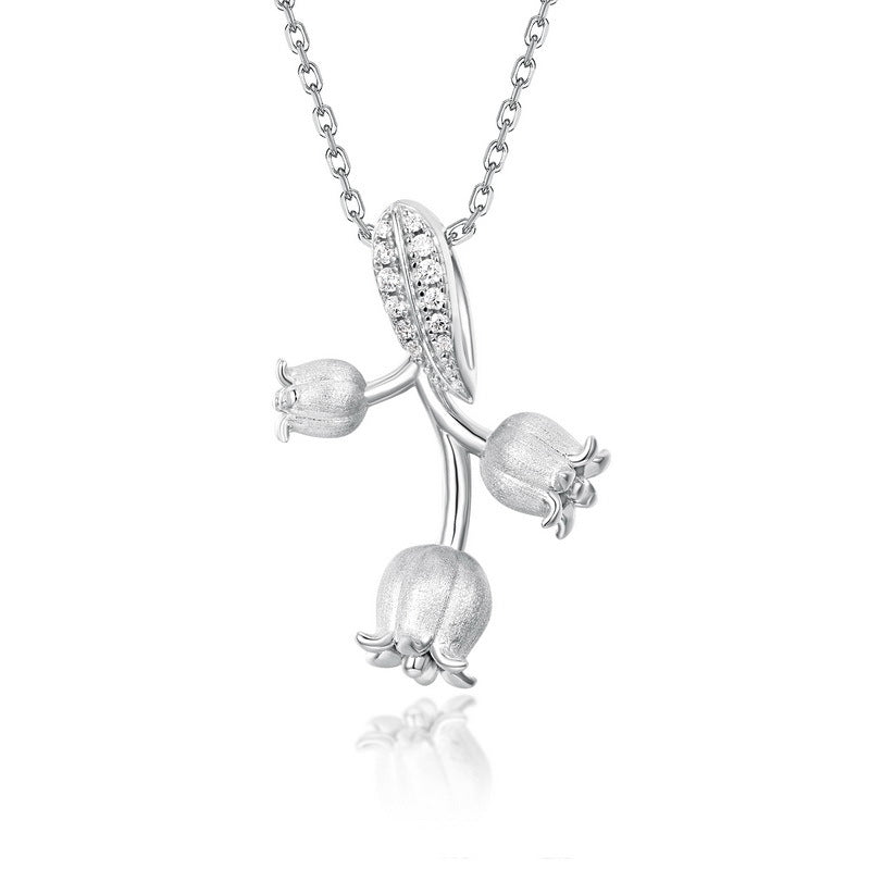 S925 Sterling Silver Lily of the Valley Zircon Inlaid Pendant Necklace