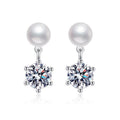 Classic Six-Prong Moissanite & Pearl Stud Earrings -S925 Sterling Silver
