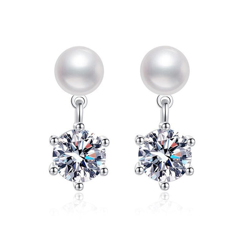 Classic Six-Prong Moissanite & Pearl Stud Earrings -S925 Sterling Silver