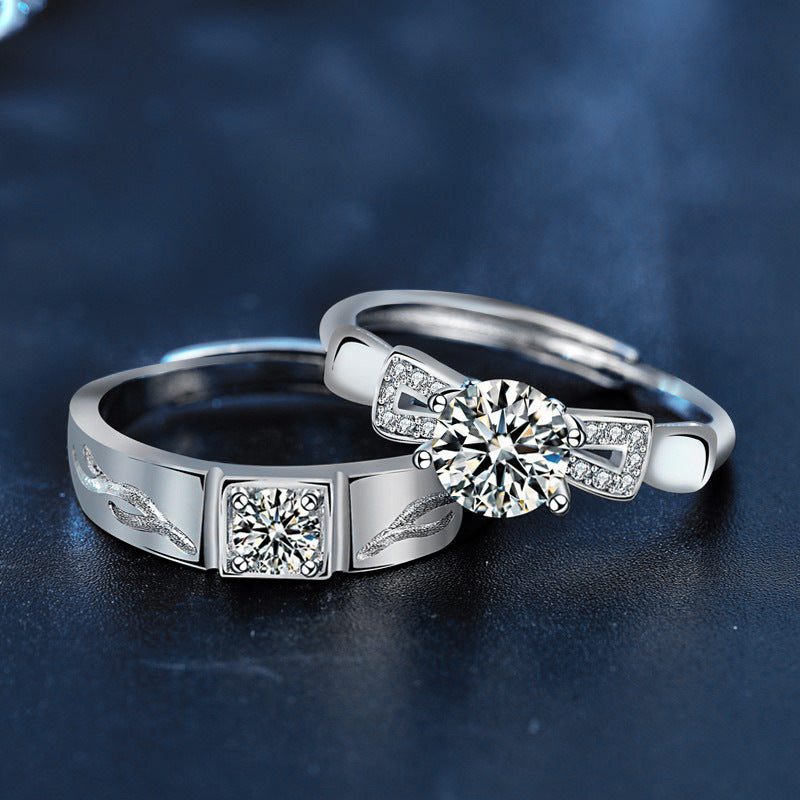 S925 Sterling Silver “By Your Side” Moissanite Couple Ring