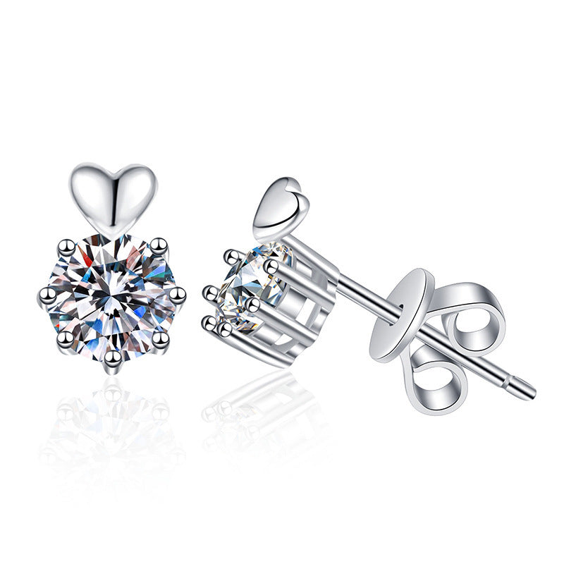 925 Sterling Silver Heart-Shaped Six-Prong Moissanite Earrings