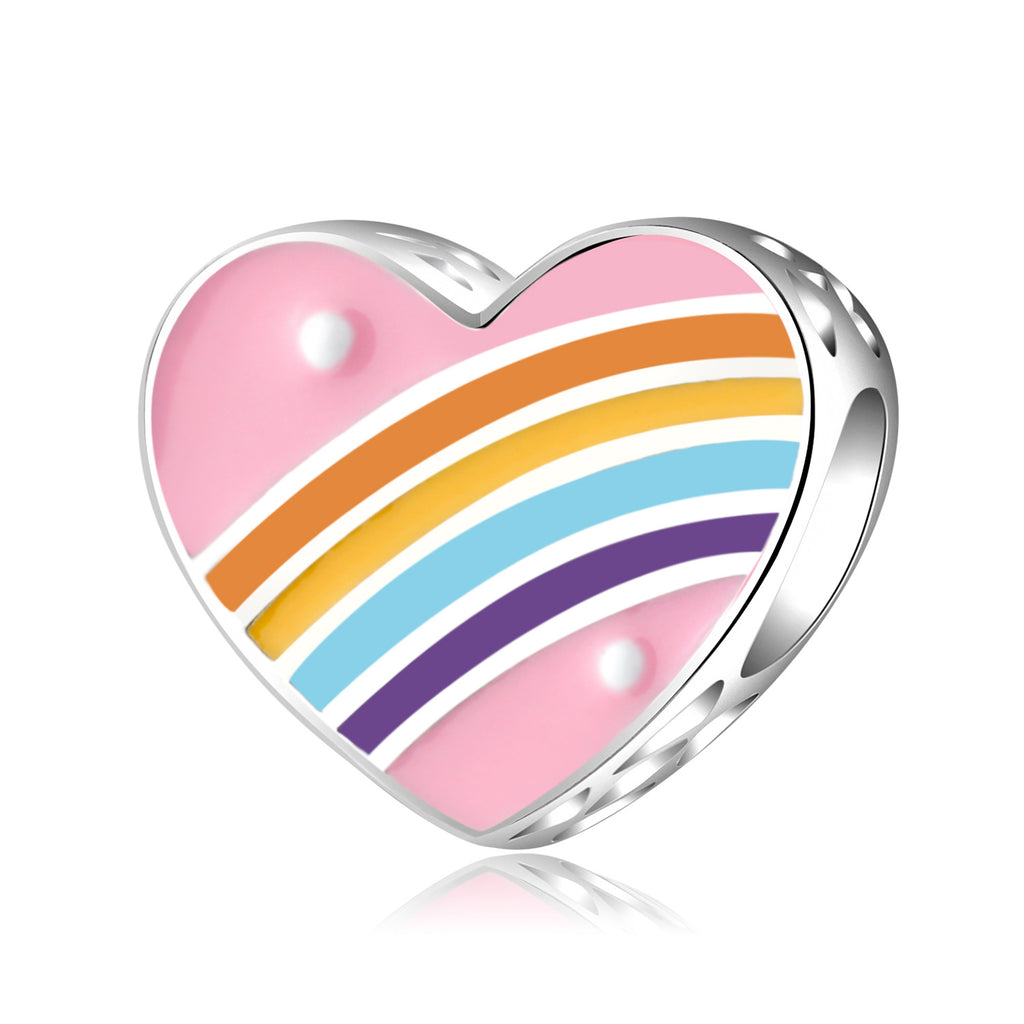 S925 Sterling Silver Rainbow Love S925 Silver Beaded Pendant