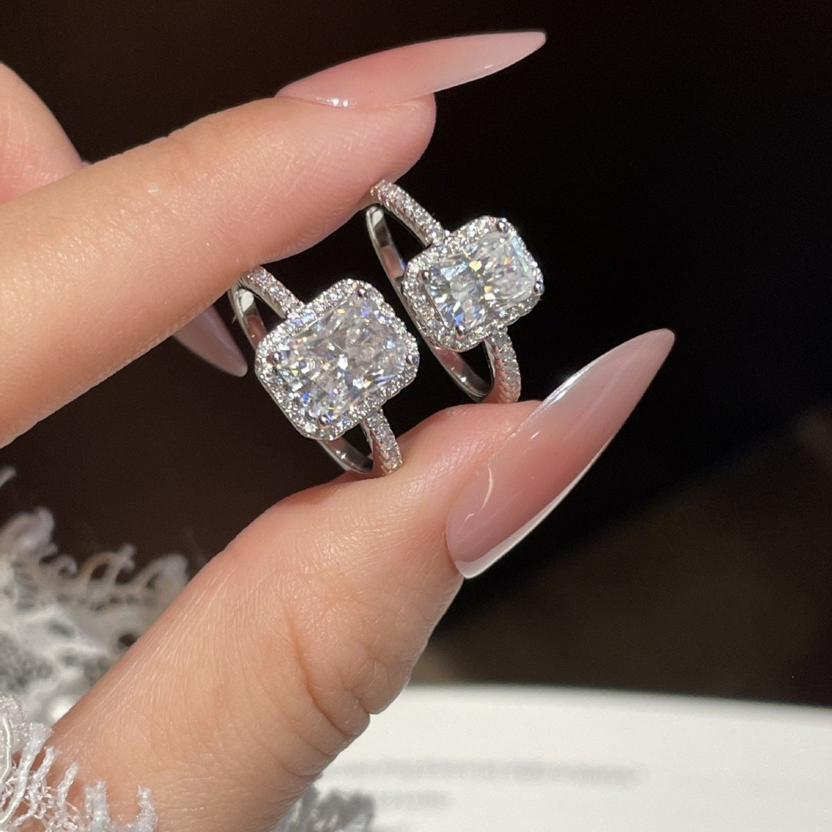 S925 Silver Rectangular D-Color Moissanite Ring