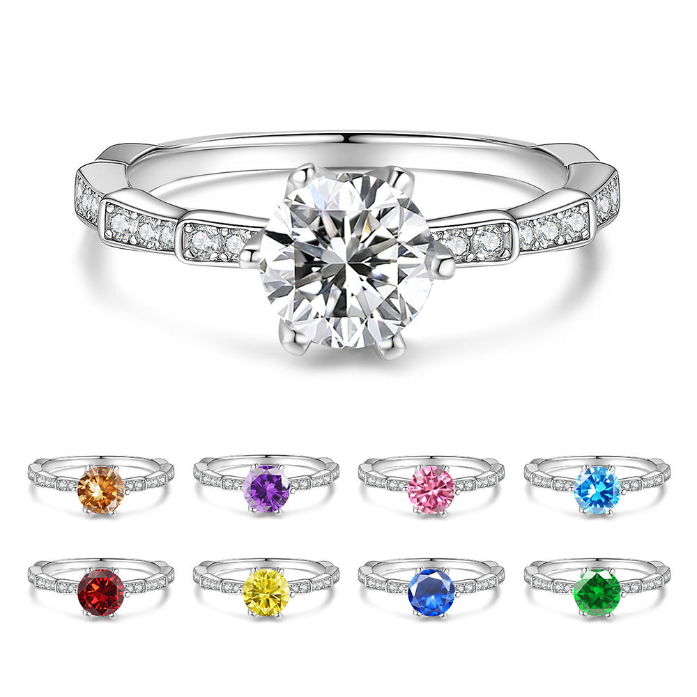 S925 Sterling Silver Snake Ring with Six-Prong Set Colored Moissanite