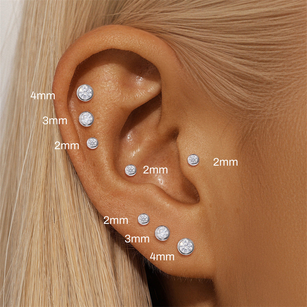 S925 Sterling Silver Moissanite Classic Bezel-Set Round Screw-Back Earrings(Single unit)