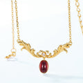 S925 Sterling Silver Court Style Natural Garnet Pendant Necklace