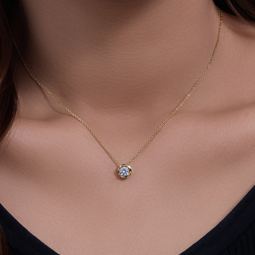 S925 Sterling Silver Hollow Single Diamond Zircon Necklace