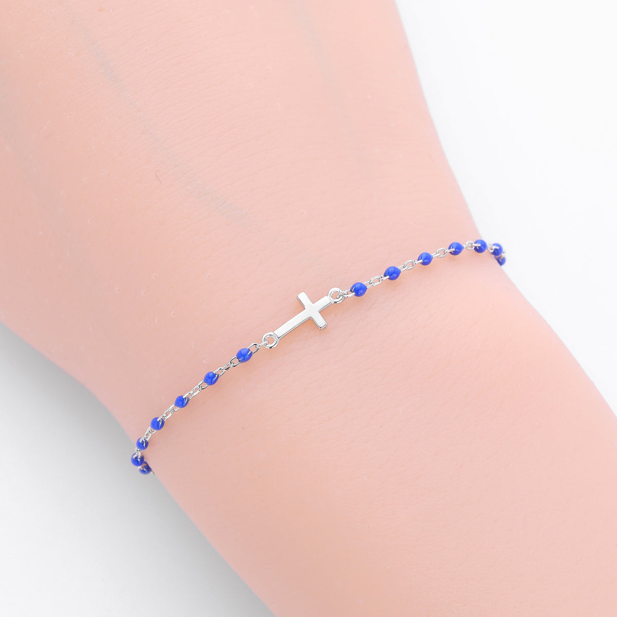S925 Sterling Silver Cross Bracelet with Colorful Enamel Detail