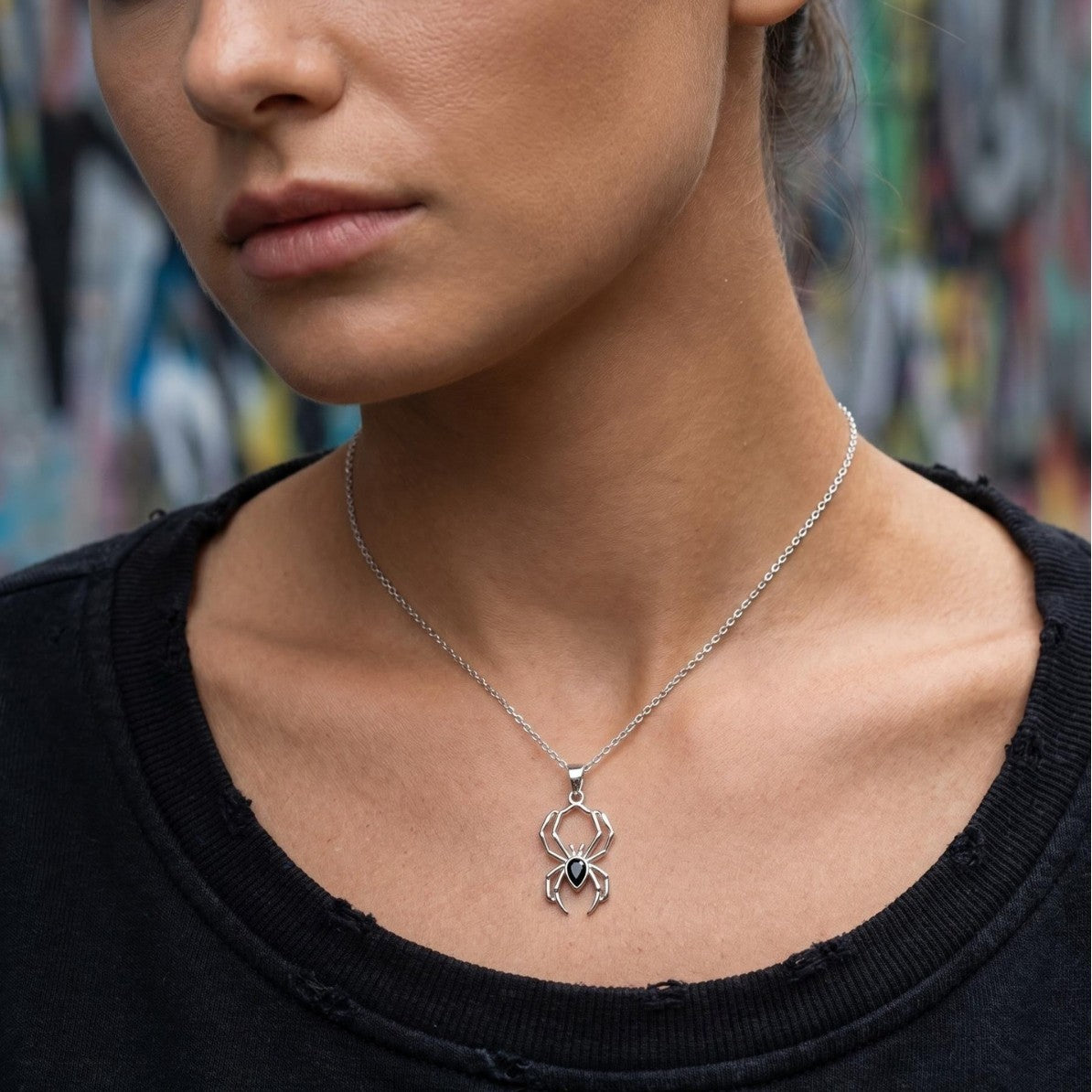 S925 Silver Gothic Spider Halloween Necklace