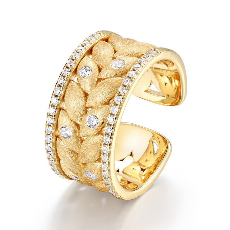 S925 Sterling Silver Gold-Plated Wheat Ear Zircon Ring
