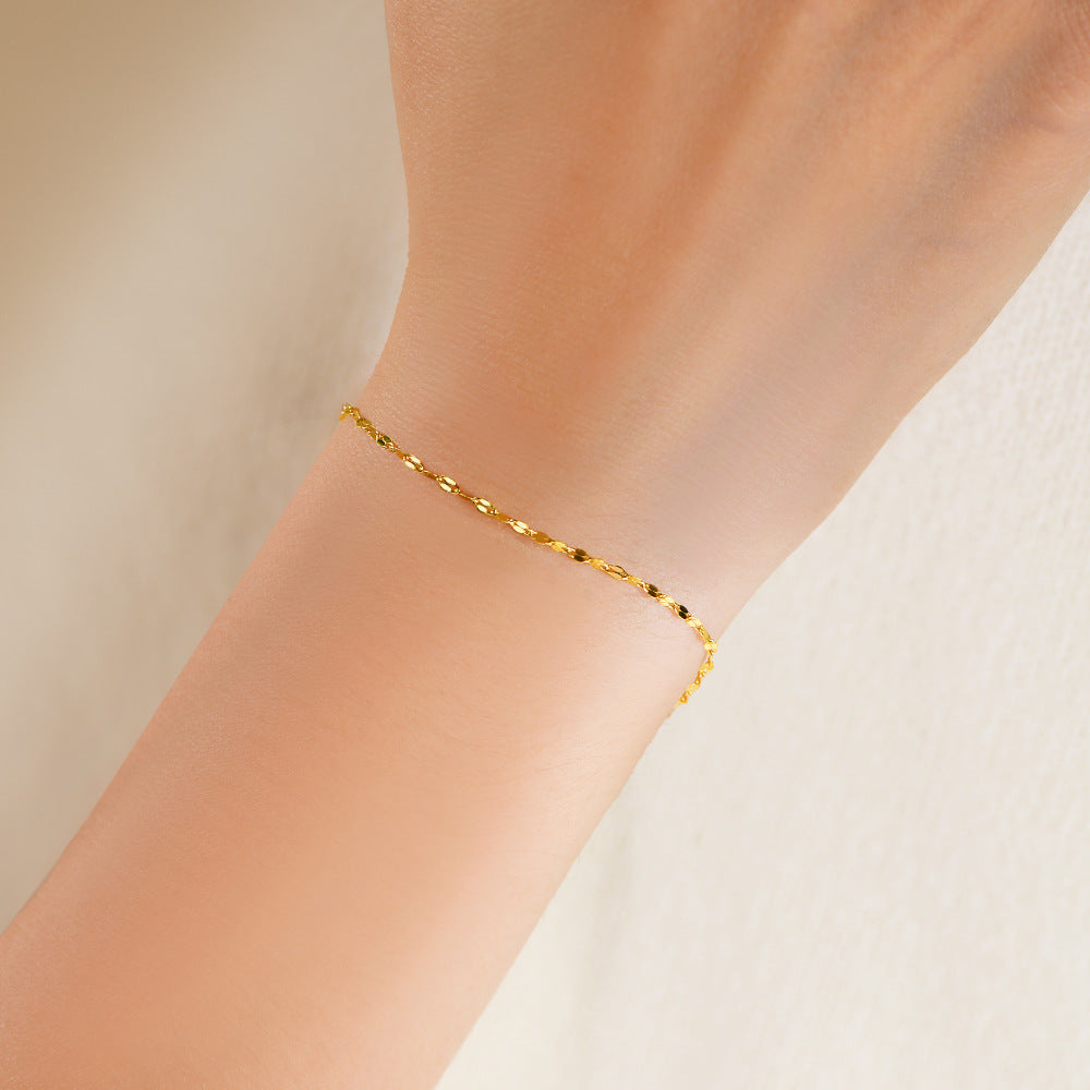 S925 Sterling Silver Plated 14K Gold Simple Bracelet