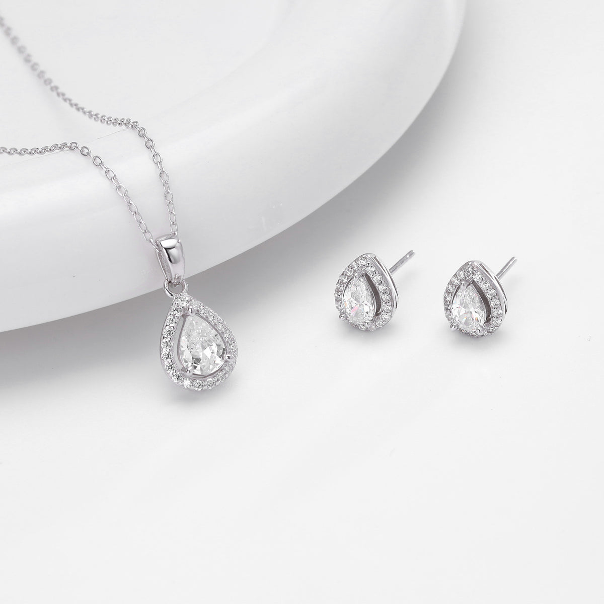 European and American style double-layer zircon earrings and light luxury zircon necklace