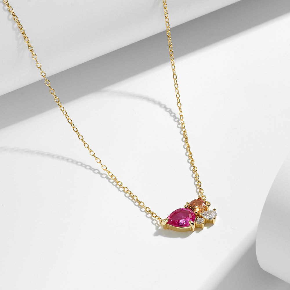 S925 Sterling Silver Ruby Clavicle Chain Zircon Necklace