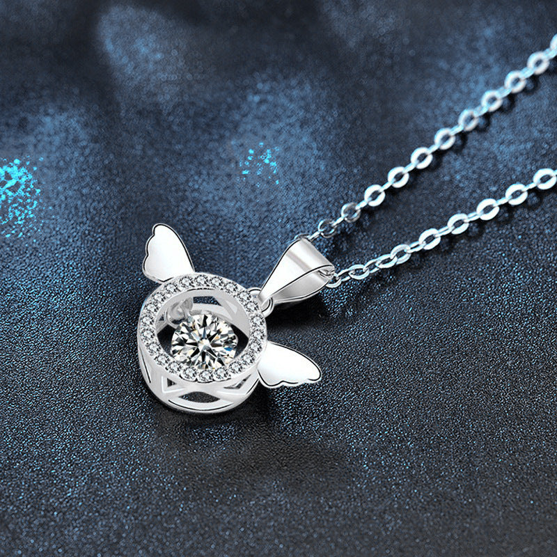 S925 Sterling Silver Moissanite Angel Wings Pendant Necklace