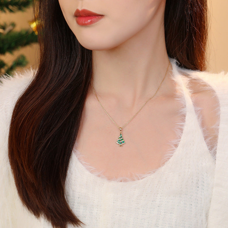 925 Sterling Silver Colorful Zircon Christmas Tree Necklace and Earring Set