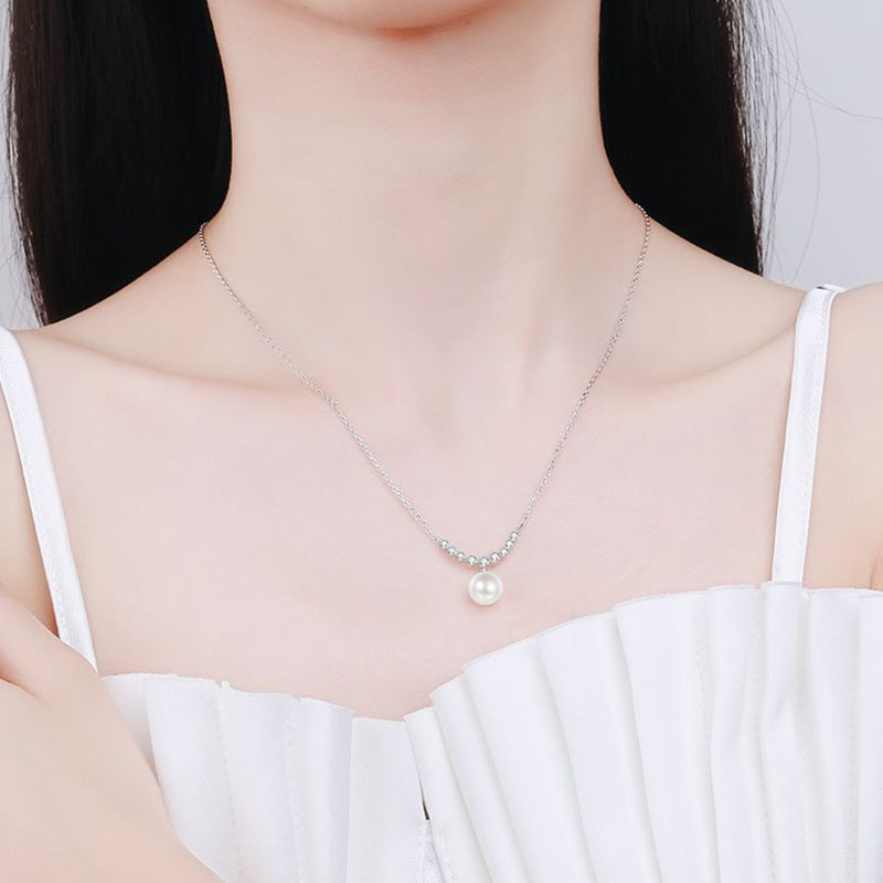 S925 Sterling Silver Moissanite Smile Pearl Necklace
