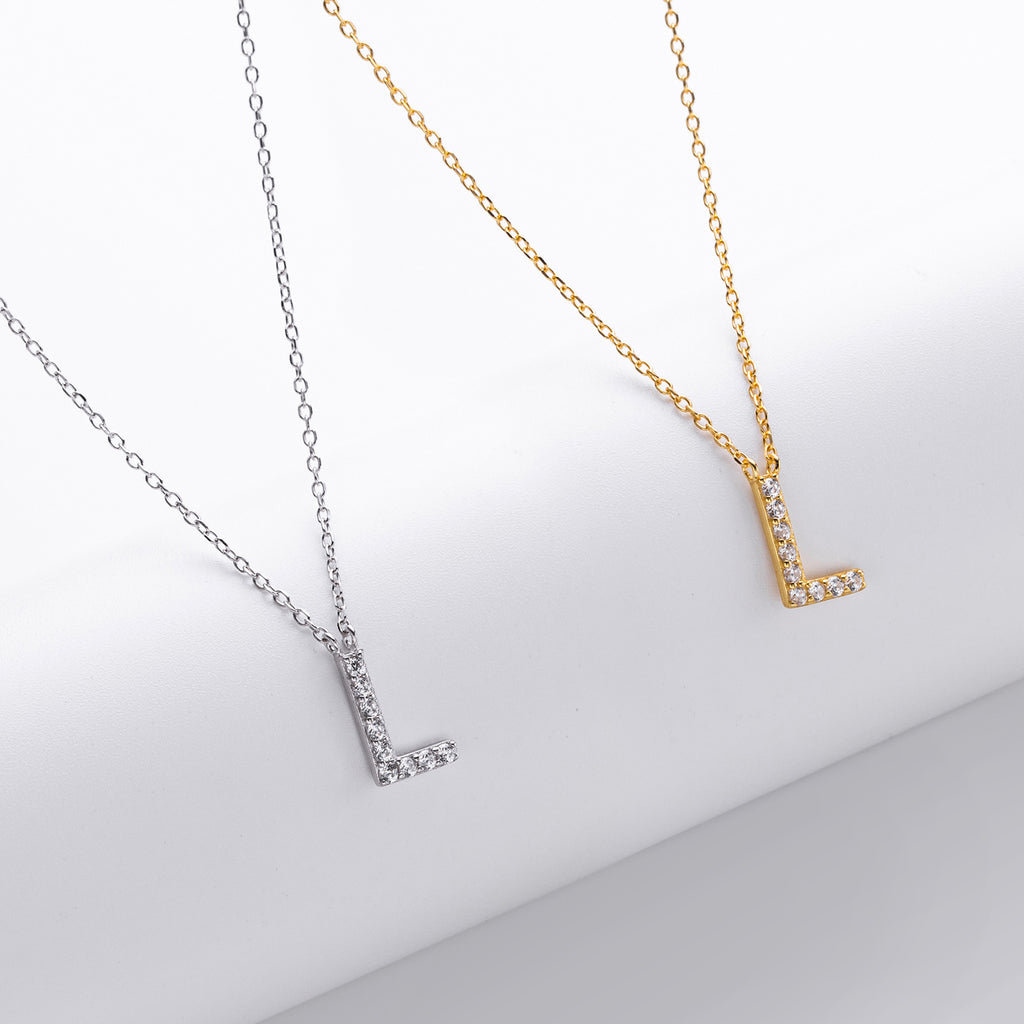 S925 Sterling Silver Simple Diamond Necklace with English Letters