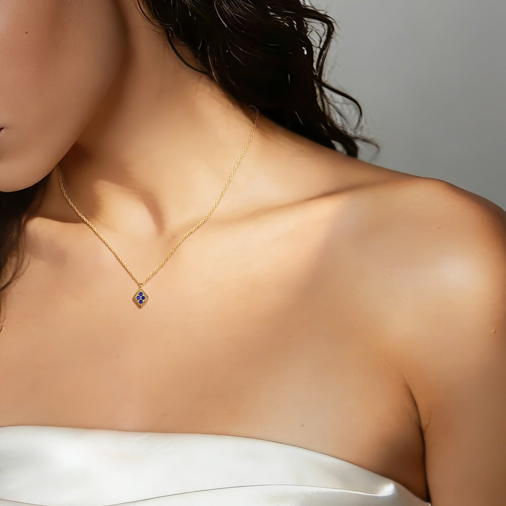 S925 Sterling Silver Cubic Zirconia Square Pendant Necklace