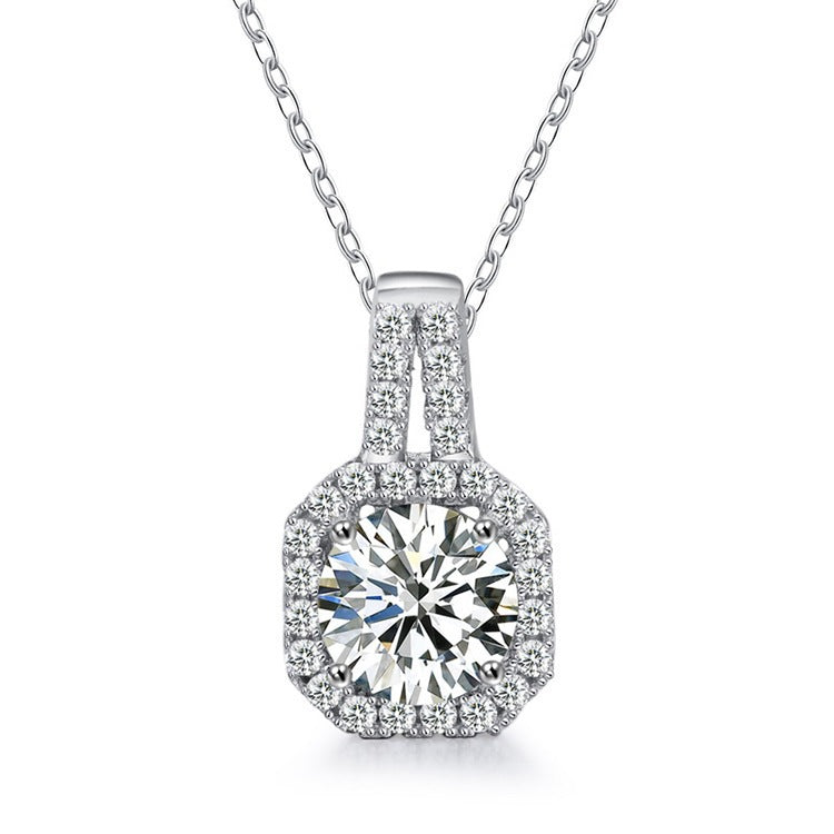 S925 Sterling Silver Moissanite Princess Square Bag Clavicle Pendant Necklace