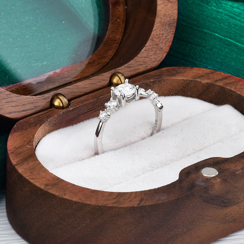 S925 Sterling Silver Moissanite Rose Ring