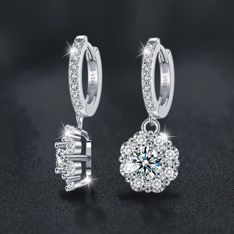 925 Sterling Silver Moissanite Elegant Sunflower Earrings
