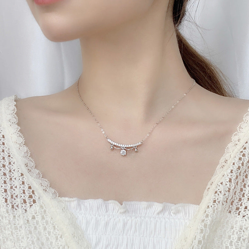 S925 Sterling Silver Moissanite Lace Princess Bell Pendant Necklace