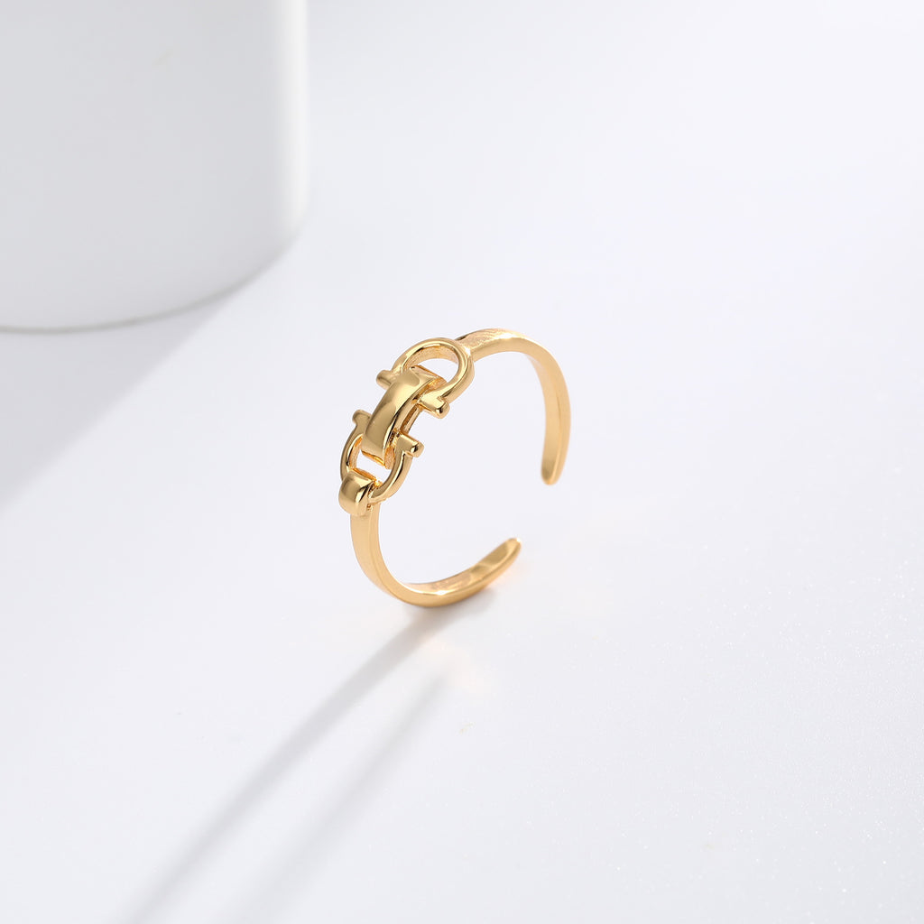 S925 Sterling Silver Trendy Leather Buckle Double D Opening Ring