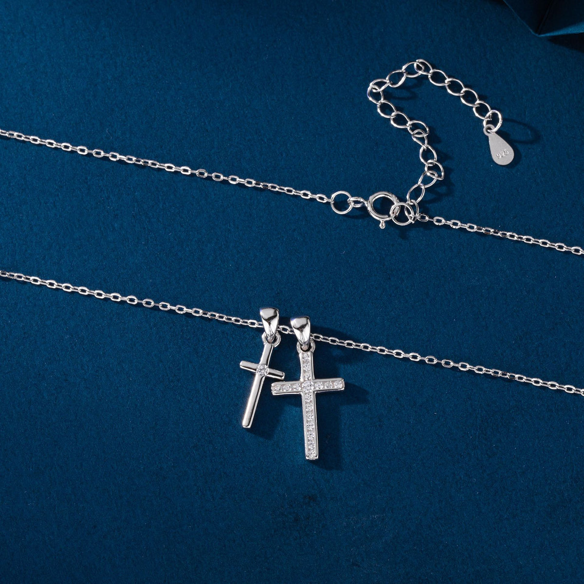 S925 Sterling Silver Double Cross Necklace