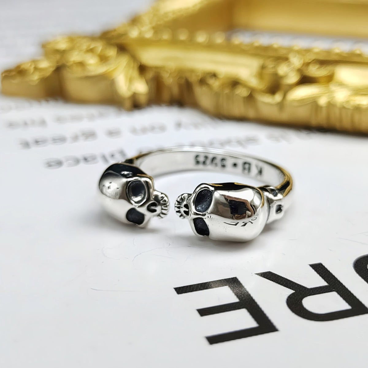 S925 Sterling Silver Halloween Double-Skull Open Ring