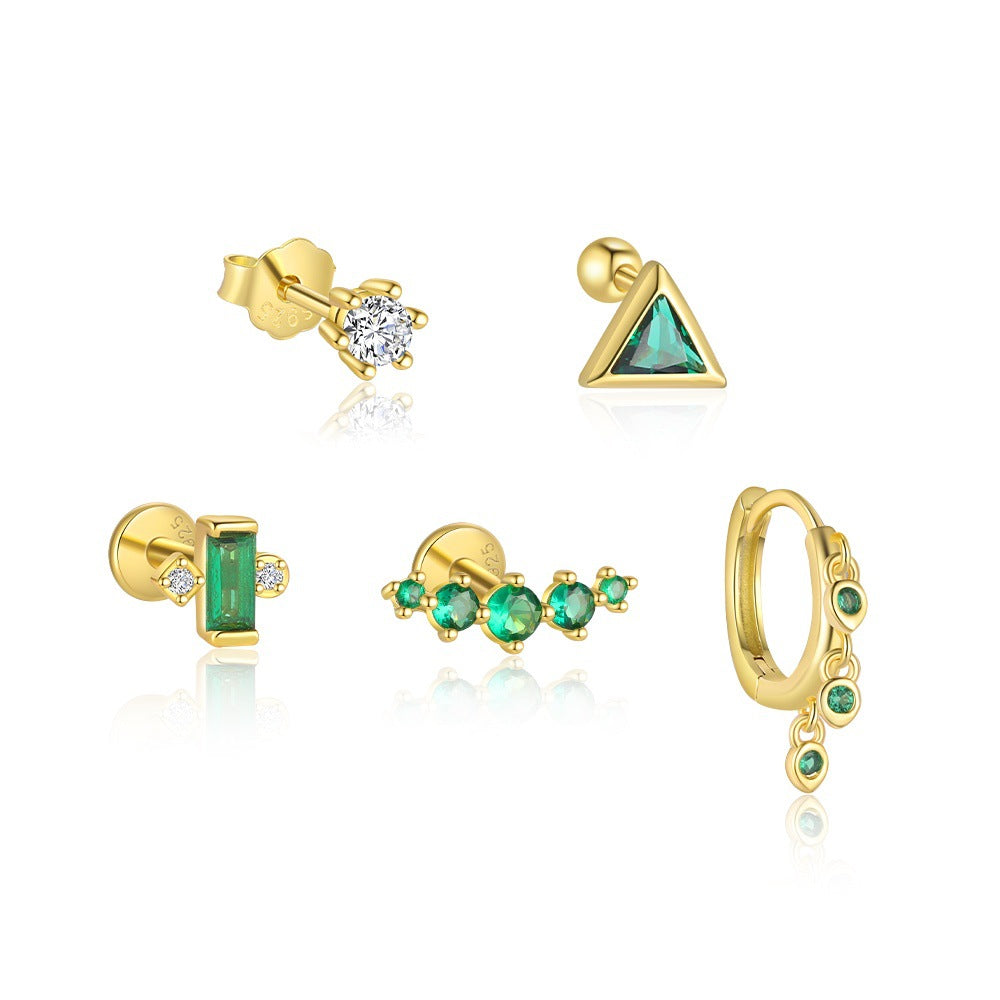 S925 Sterling Silver Geometric Zircon Stud Earrings