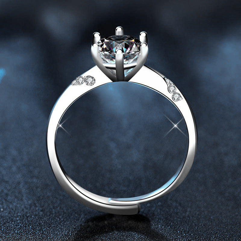 925 Sterling Silver Classic 6-Prong Crown Moissanite Ring