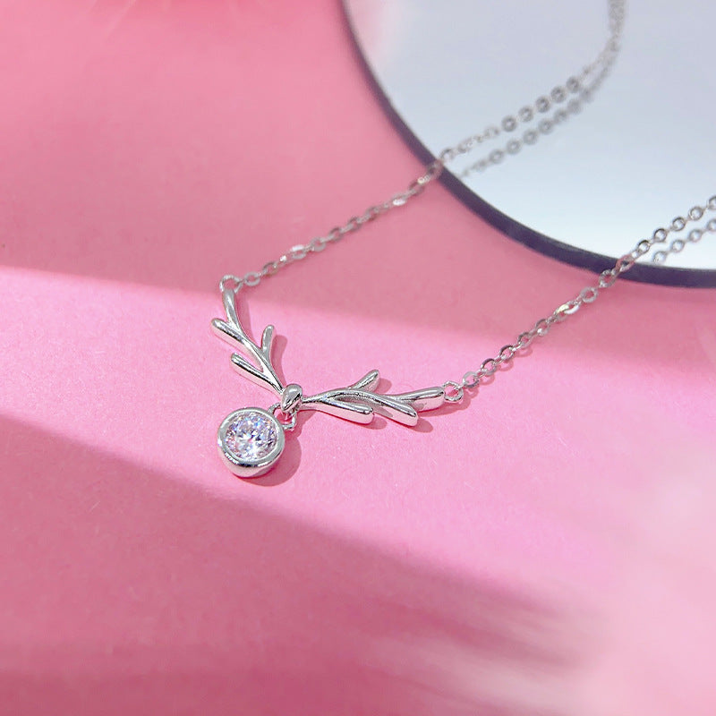 S925 Sterling Silver "Always with You" Christmas Antler Necklace