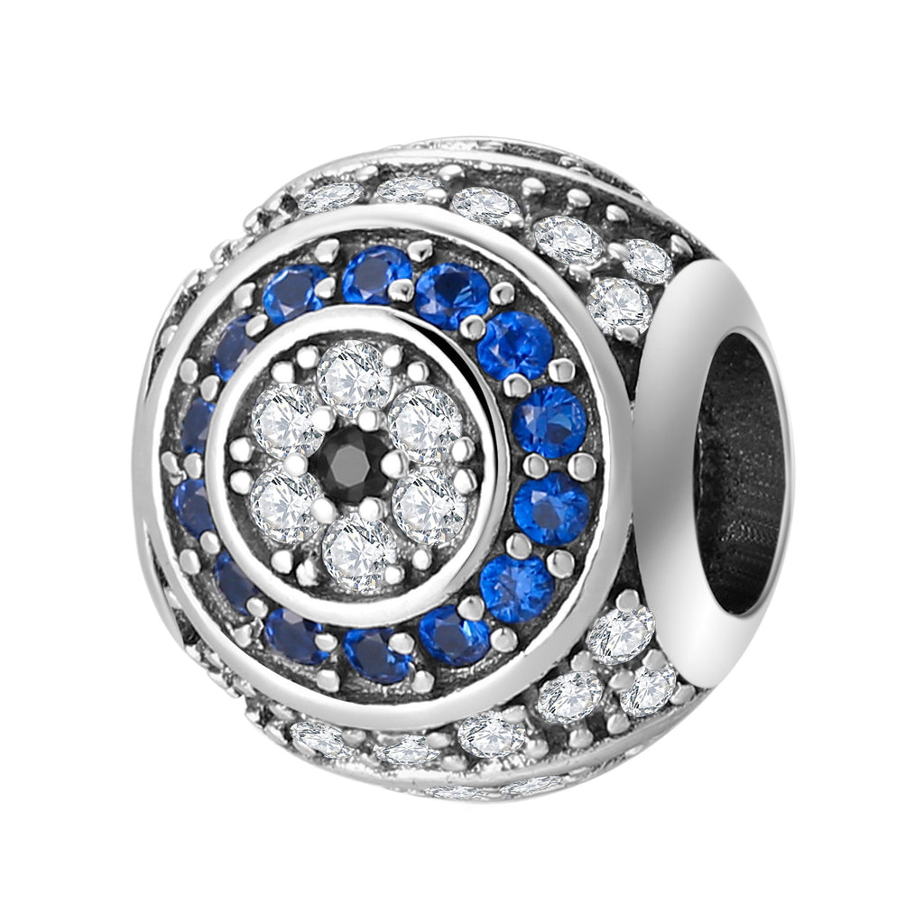S925 Sterling Silver Devil's Eye Beaded Diamond Blue Zircon Pendant