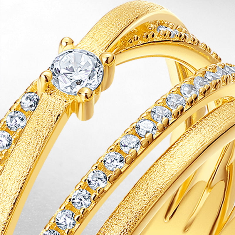 S925 Sterling Silver Gold-Plated Tri-Wrapped Zircon Ring