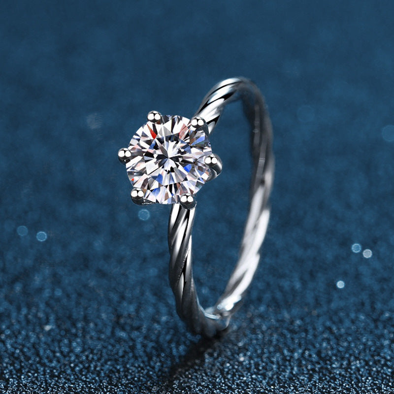 925 Sterling Silver Moissanite Twisted Shape Ring