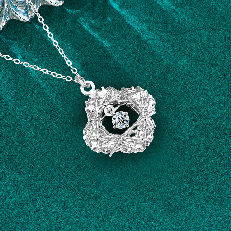 S925 Sterling Silver Moissanite Woven Dream Net Clover Pendant Necklace