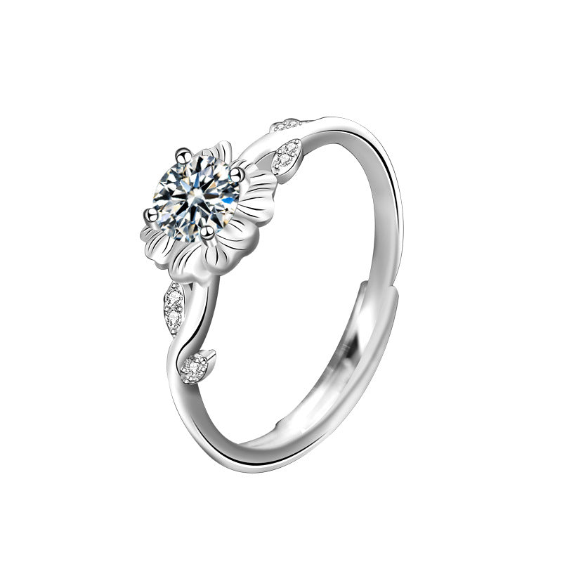 925 Sterling Silver Sunflower Moissanite Open Ring